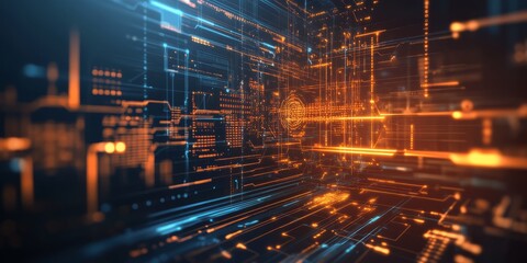 Obraz premium Futuristic holographic interface with glowing lines and data visualization of ai