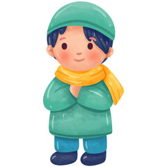 Muslim Boy Saying Greetings Watercolor