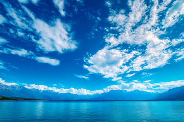 Fototapeta premium Blue sky background with tiny clouds. Abstract nature background. Copy space.