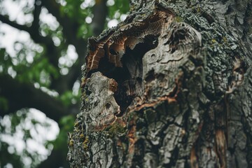 Fototapeta premium Close-up Of A Textured Tree Trunk With Cracked Bark. Nature Abstract Background, Natural Scenic