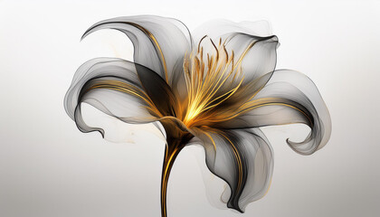 Piękny transparentny czarny kwiat na białym tle, dekoracja tapeta generative ai 