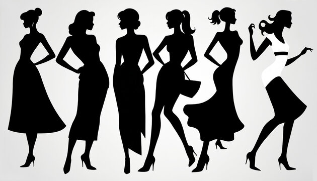 Silhouettes femmes &eacute;l&eacute;gantes noires mode fond blanc. 