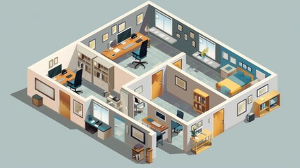 Flat 3d isometric business office floors interior infographics 