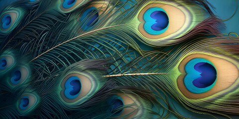 Obraz premium Peacock Feathers Close Up, Vivid Colors and Detailed Texture, Copy Space