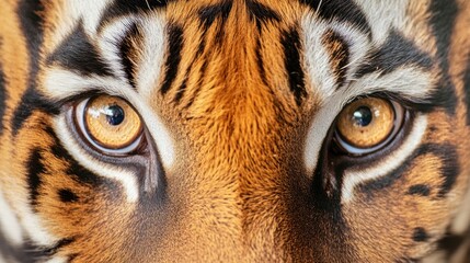 A close up of a tiger's face with yellow eyes, AI