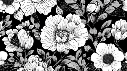 Seamless floral pattern. Modern monochrome print design. Vector illustration 