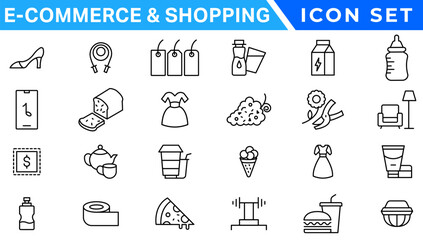 E-commerce avd Shopping icons collection set. Online shopping thin line icons. Shop icons vector