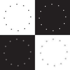 Star in circle isolated on white and black background. Stars in round circular emblem. Vector illustration. EPS 10
