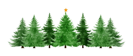 Obraz premium Christmas tree watercolor isolated on white background, Set of greenery Christmas pine tree watercolor vector illustration