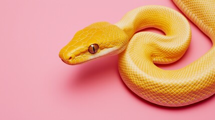 Obraz premium 2025 symbol Yellow snake against a pink background, representing vibrant color contrast and exotic beauty.