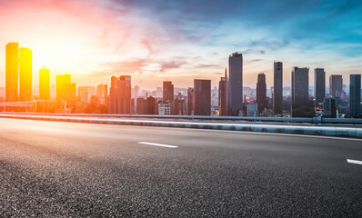 way and city sunset sky