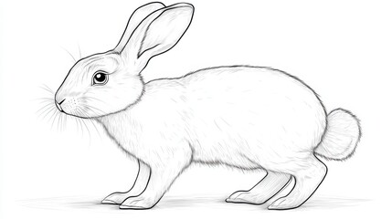 Outline illustration of a black and white bunny for drawing and coloring on white background