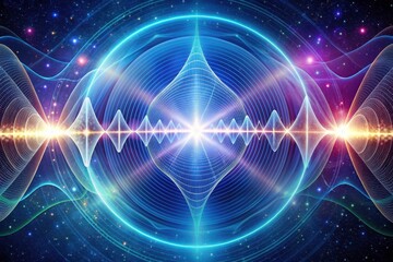 Obraz premium Abstract Quantum Waveforms in Vibrant Cosmic Space with Energy Pulses