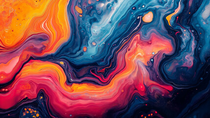 A colorful painting with a blue and orange swirl