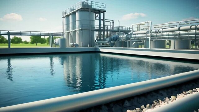 biological water treatment, Industrial wastewater treatment plant purifying water before it is discharged created with generative ai