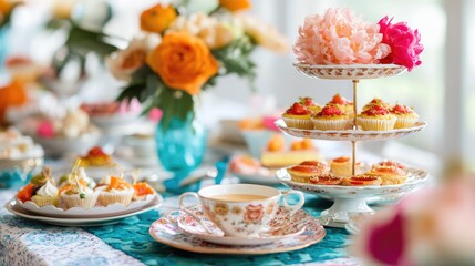 Fototapeta premium cake with candles and flowers