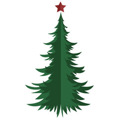 Christmas tree isolated on white. Paper tree decorated with red star. Christmas decoration. Vector illustration.