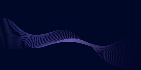 Dark abstract background with glowing wave. Shiny moving lines design element. Modern purple blue gradient flowing wave lines. Futuristic technology