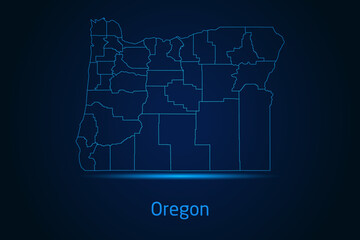 Abstract High Detailed Glow Blue Map on Dark Background of Map of Oregon symbol for your web site design map logo, app, Travel. Vector illustration eps 10.	
