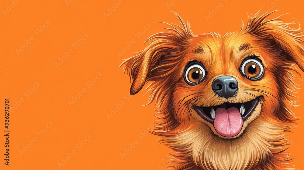 Canvas Prints A close up of a smiling dog on an orange background, AI