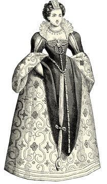 french renaissance fashion vintage illustration on transparent background