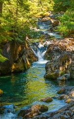 Fototapeta premium Opal Creek falls in the Opal Creek Wilderness. It is a wilderness area located in the Willamette National Forest in Oregon.