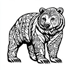 Fototapeta premium Outline illustration of a black and white bear for drawing and coloring on white background