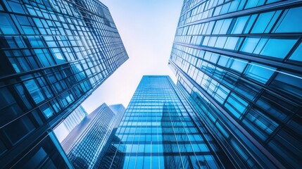 Blue glass skyscrapers, modern business center architecture background