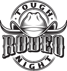 Tough rodeo night. Artwork design, illustration for T-shirt printing, poster, badge wild west style, American Western.