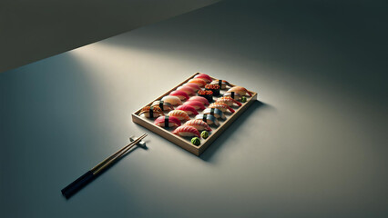 Elegant Nigiri Sushi Platter: A Minimalist Display of Fresh and Flavorful Sushi 