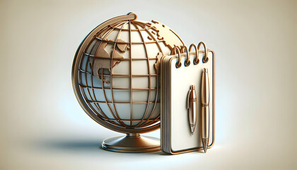 Globe and Notebook Icon on Clean Background   Global Perspective and Education Concept in Photo Realistic Style for Stock Images