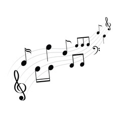 Musical Notes Melody On White Background Vector Design.
