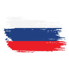 Grunge Brush Stroke Russia Flag On White Background Vector Design.