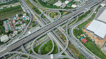 Burapha Withi Expressway, Industrial Ring Road, Bangna Intersection, Routes, Ring Road intersections, intercity connections for transportation, Bangkok Thailand, aerial view