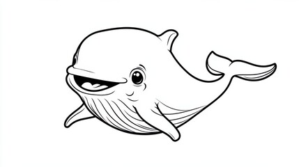 Fototapeta premium Outline illustration of a black and white whale for drawing and coloring on white background
