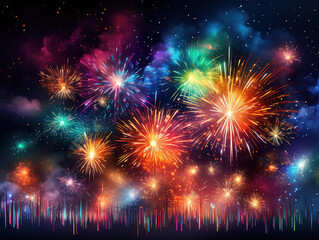 Naklejka premium Holiday fireworks background.