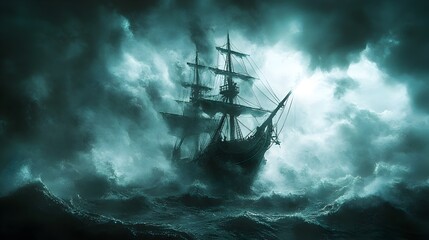 Cursed Pirate Ghost Ship Trapped in Eternal Storm   Watercolor Fantasy Seascape