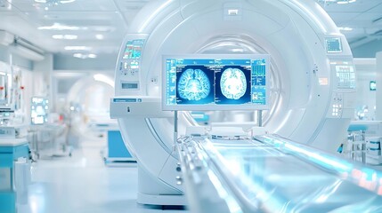 Blank billboard in a hospital s radiology department, surrounded by hightech imaging equipment, perfect for medical technology ads