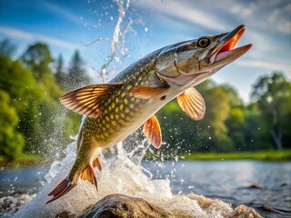  jumping pike in the water