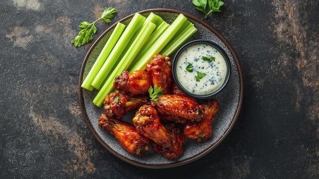 Delicious Buffalo Chicken Wings with Celery and Ranch Dip