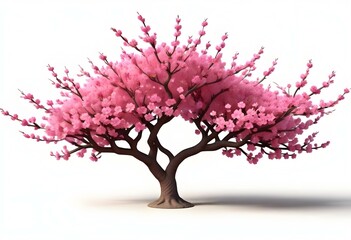 Obraz premium A pink cherry blossom tree and branches with delicate pink flowers blooming against a warm neutral white background