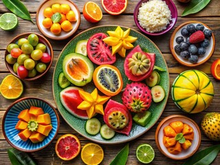 still life of sliced exotic fruits