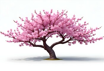 Obraz premium A pink cherry blossom tree and branches with delicate pink flowers blooming against a warm neutral white background