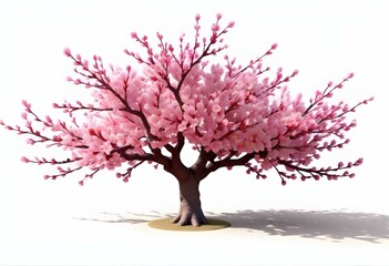 Obraz premium A pink cherry blossom tree and branches with delicate pink flowers blooming against a warm neutral white background