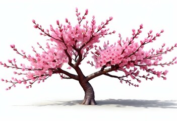 Obraz premium A pink cherry blossom tree and branches with delicate pink flowers blooming against a warm neutral white background