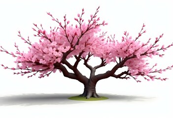 Obraz premium A pink cherry blossom tree and branches with delicate pink flowers blooming against a warm neutral white background