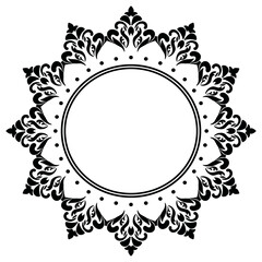 Vector round monochrome ornament damask . Ethnic plant circle, border. Frame, flower and leaves ring.