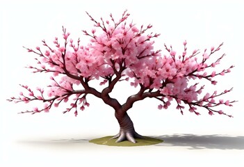 Obraz premium A pink cherry blossom tree and branches with delicate pink flowers blooming against a warm neutral white background