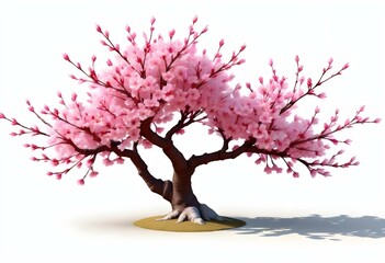 Obraz premium A pink cherry blossom tree and branches with delicate pink flowers blooming against a warm neutral white background