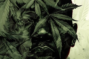 Digitale Halbt&ouml;ne einer afroamerikanischen Person mit Cannabisbl&auml;ttern